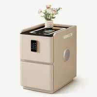 Table de chevet intelligente moderne avec chargeur sans fil, haut-parleur Bluetooth, verrouillage par empreinte digitale, armoire latérale à double tiroir