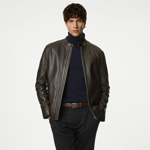 Chaqueta de Cuero Genuino de Vaca para Hombre, Estilo Moderno, con Cuello Alto, Diseño Personalizado Bordado en la Parte Delantera, Cómoda y Suave, Venta Directa de Fábrica - Product Image 1