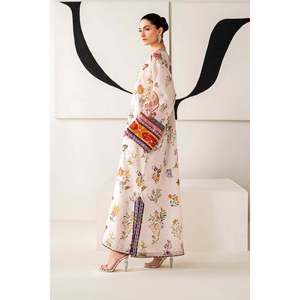 <b>Women's</b> White Embroidered Chiffon Raw <b>Silk</b> Suit Set with Shirt and <b>Trouser</b> Accessories PR-1163 - Product Image 2