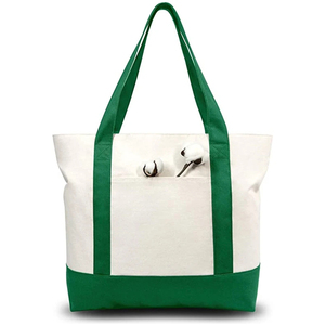 MORGANS INDUSTRIES Solid Color <b>Canvas</b> <b>Tote</b> Bag with Yellow Trim Zipper Closure Front Pocket for Daily Use All Seasons - Product Image 2