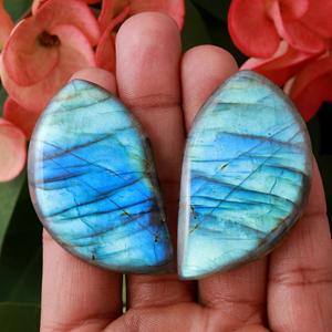 Boucles d'oreilles en labradorite naturelle, perles assorties, cabochon, pierre de feu multiple lisse pour boucle d'oreille, paire de cristal - Product Image 4