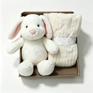 5-7 Years Bunny Plush Gift Set White Rabbit Stuffed Toy & Knit <b>Blanket</b> Birthday <b>Box</b> with Mesh Lining - Product Image 6