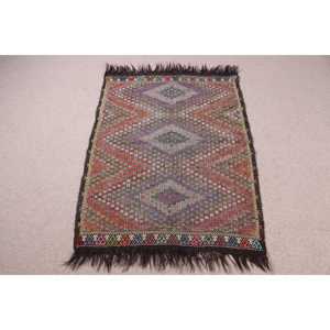 2.9x3.7 ft Turkish Rug Vintage Small Rug <b>Red</b> Patchwork <b>Wool</b> Eco Friendly Latex Backing Rug - Product Image 1