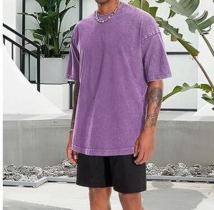 Personalizado de color púrpura de cuello redondo de alta calidad de verano Streetwear transpirable de gran tamaño Camiseta holgada en blanco Camisetas cuello redondo - Product Image 2