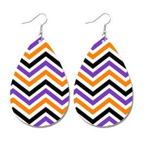 Halloween Chevron Leather Earrings for Women Purple Orange Black Zigzag Printed Teardrop Statement Drop Dangle Fashion Jewelry - Product Image 1