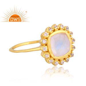 Latest Design Sterling Silver 18K Gold Plated Cz & Rainbow <b>Moon</b> Stone Gemstone Stackable <b>Ring</b> Demi Fine Jewelry Manufacturer - Product Image 2