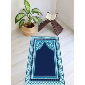 Alfombra de Oración Azul: Decoración para Mezquita Islámica, Regalo Espiritual, Alfombra Delgada de Tela No Tejida - Product Image 4