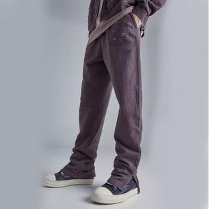 Top Trending Men's Winter Casual 2-Piece Track Chándal con capucha cepillado French Terry Distressed Acid Washed Zip Flared Solid - Product Image 4