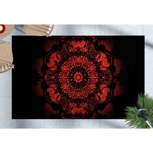 Black And <b>Red</b> Printed Rug, Modern Mandala Pattern for Entryway,Chenille Rug - Product Image 2
