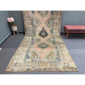 Alfombra Turca Vintage, Alfombra Grande de 5x12 pies (151x366 cm), Alfombra Oriental de Lana Azul - Product Image 1