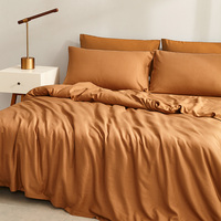 Parure de draps ajustés 4 pièces 300 fils en bambou 100 % biologique, écologique, pour l'automne, pour lits Queen et Twin, pour la maison et les hôtels