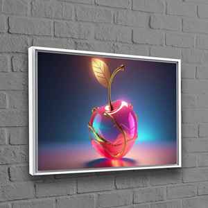Art mural Golden Cherry, impression sur toile de fruits roses brillants, affiche en verre Glam moderne, 3P-encadré blanc - Product Image 1
