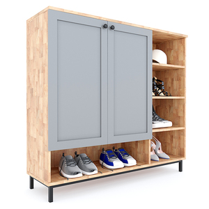 Zapatero Moderno de Bambú de 5 Niveles con Puertas, Estructura de Madera de Caucho y Patas de Hierro, 120x35x110cm, Mueble para el Hogar KG68028 - Product Image 6