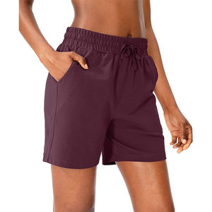 Pantalones cortos informales para mujer, pantalones cortos de verano para entrenamiento físico, pantalones cortos con cordón, teñido liso, diseño personalizado OEM, cintura alta - Product Image 2