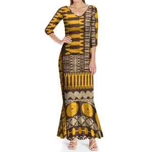 Robe sirène à imprimé tribal polynésien, sur mesure, taille plus, col en V, manches courtes, élégante robe à queue de poisson pour femmes - Product Image 5