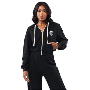 Veste zippée courte en polaire pour femme, douce et chaude, à manches longues, style sweat à capuche décontracté, haut athleisure, idéale pour l'hiver et le confort quotidien - Product Image 1