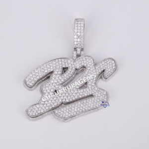 Pass Diamond Tester VVS Lab Grown Diamond Hiphop Jewelry oro blanco de 14kt con letra de corte redondo personalizado Iced Out Pendant Jewelry - Product Image 1
