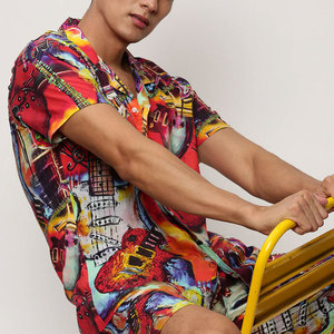 Ensemble de shorts d'été respirants légers pour hommes meilleur Style nouvel Article chemise à col montant tissu éponge Service OEM motif solide - Product Image 4