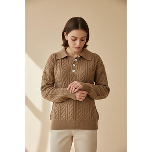 Suéter Beige Elegante para Uso Diario con Detalle de Perlas, Patrón de Punto, Cuello Redondo, Corte Holgado y Relajado, Hecho de Tela de Camiseta - Product Image 2