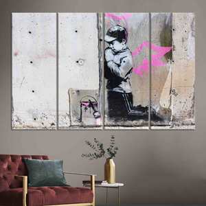 Art sur toile de graffitis urbains : impression moderne pour décoration murale, lot de 4 toiles - Product Image 1