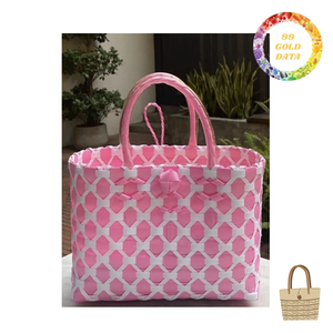 Bolsa tejida de plástico reutilizable | Bolsa de compras ecológica y uso diario | Bolsa espaciosa con pajita de colores - Product Image 6
