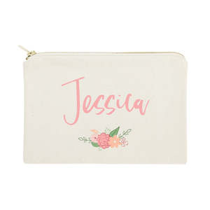 กระเป๋าใส่เครื่องสำอางลายดอกไม้สีสันสดใสพร้อมชื่อเฉพาะตัว เป็นมิตรกับสิ่งแวดล้อมและพกพาสะดวก กระเป๋าเครื่องสำอางสำหรับเดินทาง ลายตัวอักษรน่ารัก - Product Image 1