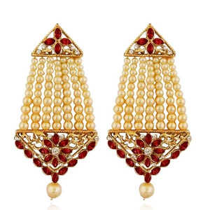 Kriaa 1313002B Boucles d'oreilles pendantes en pierre de Kundan marron Boucles d'oreilles pendantes plaquées or - Product Image 1