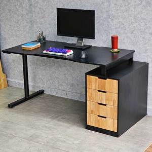 GD68087 Home Office Gaming Desk 150x70cm with Cabinet Legs and <b>Iron</b> Legs Rubberwood Frame MDF Surface Assembly Required - Product Image 6