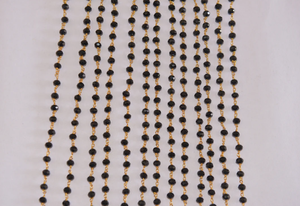 Chaîne de chapelet en quartz noir plaqué or de 6mm, chaîne de perles en fil de laiton, chaîne de perles rondelle à facettes pour la fabrication de bijoux - Product Image 3