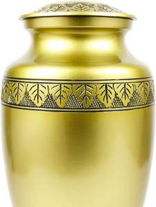 โกศเผาโลหะอลูมิเนียมสำหรับขี้เถ้าและซากมนุษย์ | โกศสวยงามทำด้วยมือสำหรับมนุษย์และสัตว์เลี้ยง (ทองเหลืองฤดูใบไม้ร่วงโบราณ) - Product Image 6