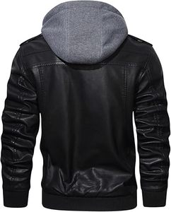 Chaqueta de motorista clásica para hombre, chaqueta de cuero negra acolchada con acabado elegante, Capucha ajustable, ligera, ajustada, negra - Product Image 5
