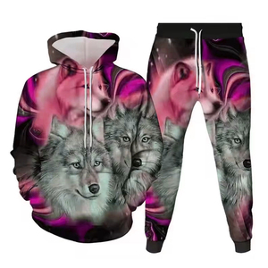 Conjunto de chándal con estampado de lobo Puff personalizado unisex, chándal de gran tamaño de algodón y poliéster para correr, ropa de calle para hombre, chándal para invierno - Product Image 6