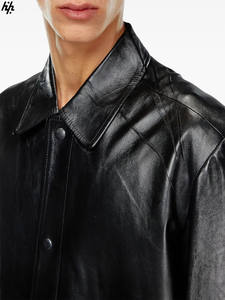 แจ็กเก็ตหนังขนสัตว์แบบมีซิปมีกระเป๋าปิดลึกผ้าย้อมสีเรียบมีสไตล์ทันสมัยบริการ OEM ของผู้ชาย - Product Image 5