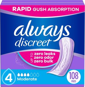 Coussinets d'incontinence pour adultes toujours discrets pour femmes, absorption modérée, coussinets post-partum réguliers, 108 unités (2 paquets de 54) - Product Image 5