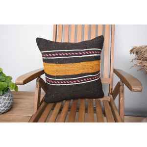 Alfombra de lana Kilim Multicolor, almohada decorativa de 18x18 pulgadas, patrón Vintage, técnica tejida, estilo bohemio - Product Image 1