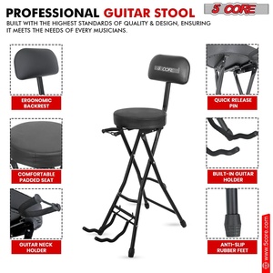 5Core Guitar <b>Stool</b> Adjustable Backrest Piano Chair 3.15" Padded Seat Music Stand - Product Image 3