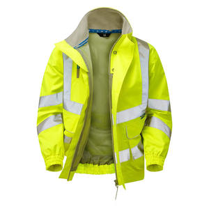 Veste de sécurité haute visibilité unisexe en polyester, grande taille, imperméable, respirante, coupe-vent, décontractée, doublée, col montant, devant - Product Image 2
