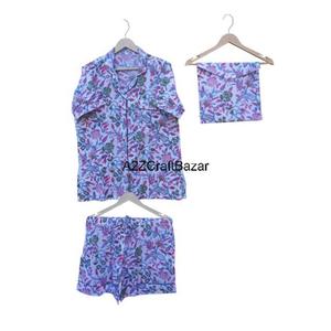 Ensemble de pyjama pour femmes en coton 100% pur, motif élégant, fermeture à cordon, tissu doux et lisse, vêtements décontractés d'été - Product Image 5