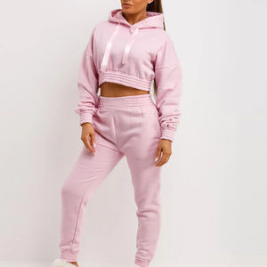 Conjuntos de Top corto para mujer OEM, ropa de calle con diseño de logotipo personalizado de alta calidad, Tops largos con capucha, chándales de invierno con diamantes de imitación - Product Image 5