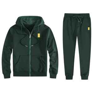 Conjunto Deportivo Unisex de Invierno, Grueso, Ecológico, con Capucha y Cremallera, Color Sólido, 100% Algodón, para Gimnasio, Deportes y Uso Casual - Product Image 1