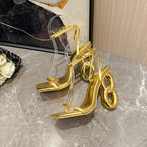 รองเท้าส้นสูงแบบผูกเชือกสไตล์ยุโรปทรงเลข 8 สีทอง ดีไซน์ใหม่ สวยหรู ดูมีเสน่ห์เย้ายวนและสง่างาม - Product Image 5