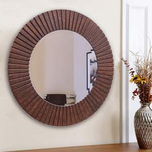 Miroir mural rond en bois rustique fait à la main miroir décoratif de style vintage pour salon, chambre et entrée - Product Image 1