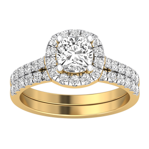 Bague de mariage de luxe pour femme en or massif 9K jaune et blanc, diamant de laboratoire taille coussin, 1,63 carats, clarté VS, couleur EF, IGI - Product Image 4