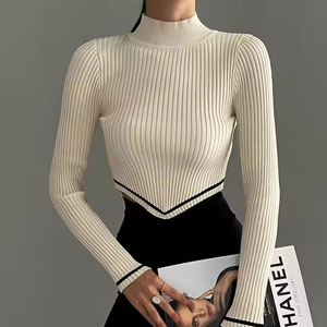 Autumn Winter Crop Turtleneck Sweater Sexy Women Long Sleeve Knit Pullovers Tops Patchwork Elegant Club Outfits