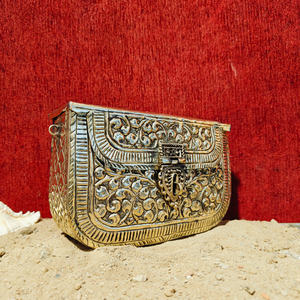 Indian Fully Handcrafted Antique <b>Gold</b> Metal Clutch <b>Bag</b> for Women Luxury <b>Evening</b> Party Wedding Designer Handbag for anniversary - Product Image 2
