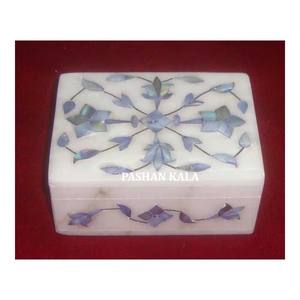 Incrustation de marbre blanc fait à la main de forme rectangulaire avec boîte à bijoux en nacre bleue avec la meilleure qualité pour la décoration de la maison - Product Image 1