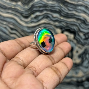 Anillo fino de Plata de Ley 925 hecho a mano nuevo Aurora Opal Alien Head Rings accesorio para fiesta de compromiso de boda de mujer - Product Image 4