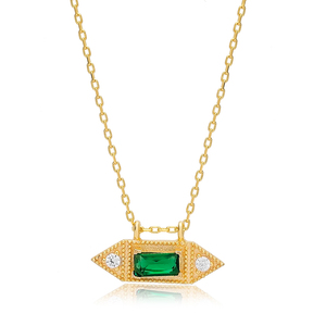 Forme géométrique émeraude avec pierre de Zircon pendentif à breloque turc fait à la main vente en gros bijoux en argent Sterling 925 - Product Image 1