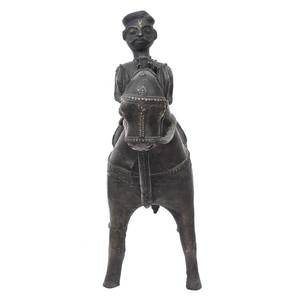 งานประติมากรรมรูปปั้นนักขี่ม้าทองเหลืองโบราณอินเดีย ทำด้วยมือ ของตกแต่งบ้าน ของขวัญ ขนาด 56 x 19 ซม. รุ่น GNSP-01 - Product Image 4