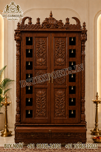 Temple traditionnel en bois de teck Khatu Shyam Baba pour la maison, avec rangement et présentoir pour les statues divines, pour la salle de Pooja de l'Inde du Sud - Product Image 4